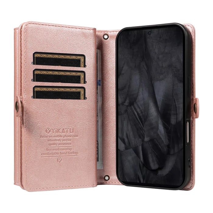 YIKATU For Google Pixel 8 Pro Case  YK-008 Zipper Wallet Leather Phone Cover with Shoulder Strap - Rose Gold - 2