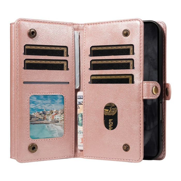 YIKATU For Google Pixel 8 Pro Case  YK-008 Zipper Wallet Leather Phone Cover with Shoulder Strap - Rose Gold - 3