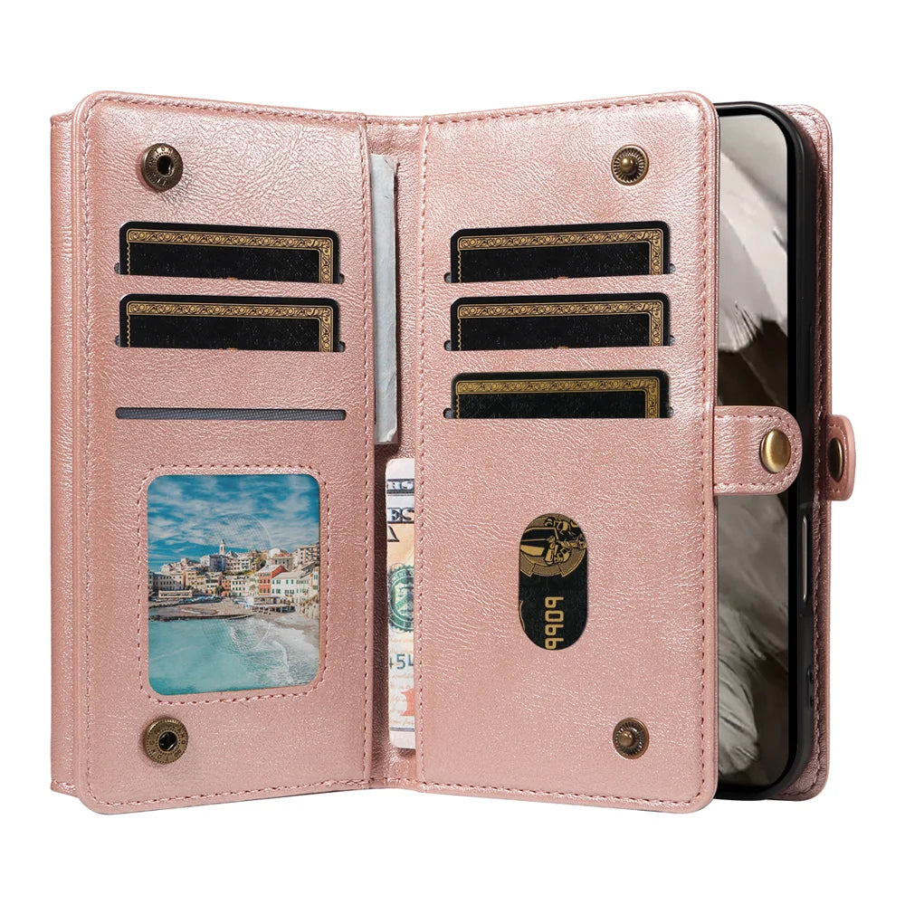 YIKATU For Google Pixel 8 Case  YK-008 Zipper Wallet Leather Phone Cover with Shoulder Strap - Rose Gold - 2