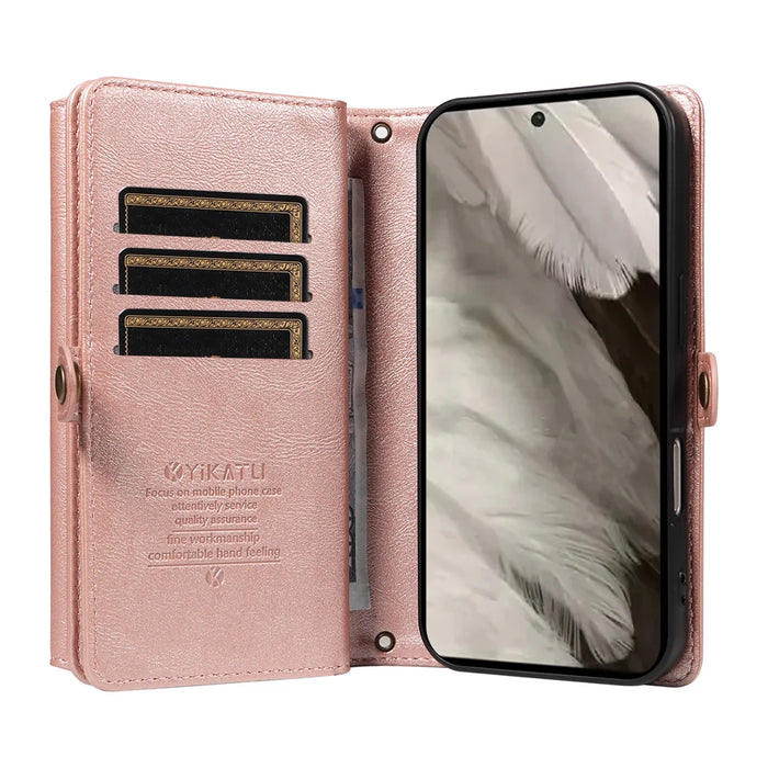 YIKATU For Google Pixel 8 Case  YK-008 Zipper Wallet Leather Phone Cover with Shoulder Strap - Rose Gold - 3
