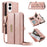 YIKATU For Samsung Galaxy S25 Edge Case  YK-008 Zipper Wallet Leather Phone Cover with Shoulder Strap - Rose Gold - 1