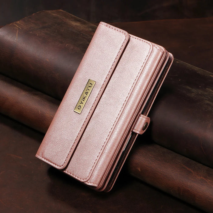 YIKATU For Samsung Galaxy S25 Edge Case  YK-008 Zipper Wallet Leather Phone Cover with Shoulder Strap - Rose Gold - 4