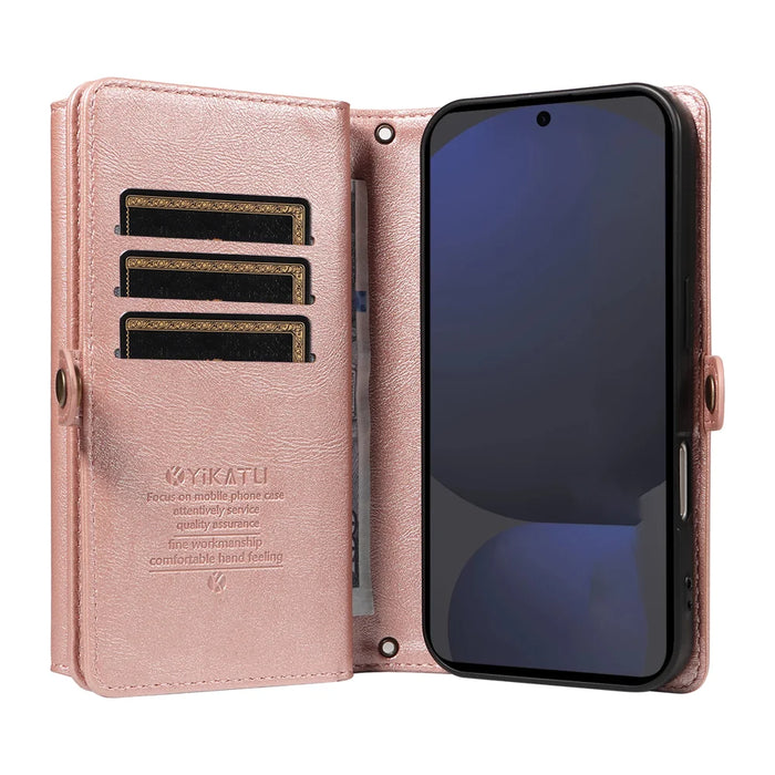 YIKATU For Samsung Galaxy S24 FE Case  YK-008 Zipper Wallet Leather Phone Cover with Shoulder Strap - Rose Gold - 2