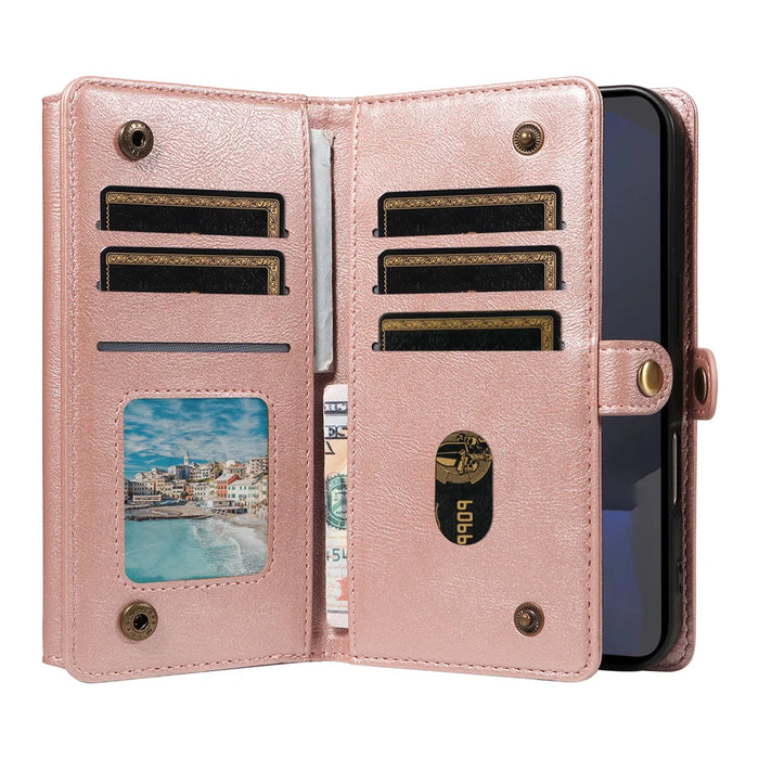 YIKATU For Samsung Galaxy S24 FE Case  YK-008 Zipper Wallet Leather Phone Cover with Shoulder Strap - Rose Gold - 3