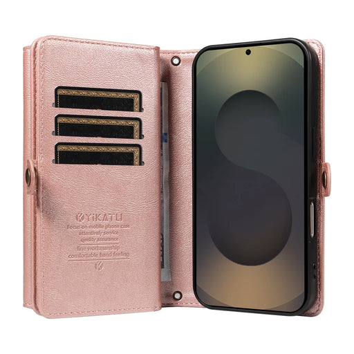 YIKATU For Samsung Galaxy S25 Ultra Case  YK-008 Zipper Wallet Leather Phone Cover with Shoulder Strap - Rose Gold - 2