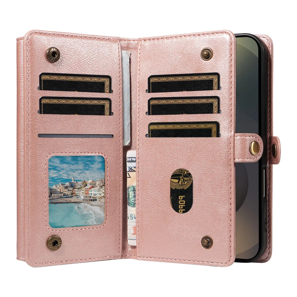 YIKATU For Samsung Galaxy S25 Ultra Case  YK-008 Zipper Wallet Leather Phone Cover with Shoulder Strap - Rose Gold - 3