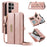 YIKATU For Samsung Galaxy S24 Ultra Case  YK-008 Zipper Wallet Leather Phone Cover with Shoulder Strap - Rose Gold - 1