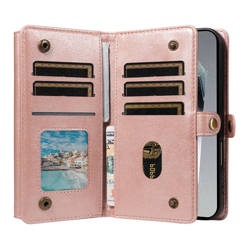 YIKATU For Samsung Galaxy S24 Ultra Case  YK-008 Zipper Wallet Leather Phone Cover with Shoulder Strap - Rose Gold - 2
