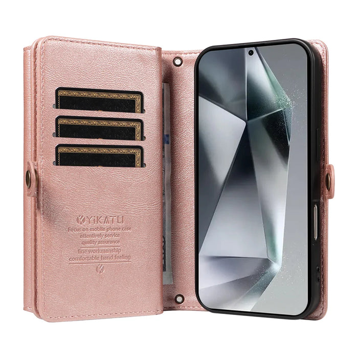 YIKATU For Samsung Galaxy S24 Ultra Case  YK-008 Zipper Wallet Leather Phone Cover with Shoulder Strap - Rose Gold - 3