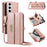 YIKATU For Samsung Galaxy S25 / Galaxy S24 Case  YK-008 Zipper Wallet Leather Phone Cover with Shoulder Strap - Rose Gold - 1