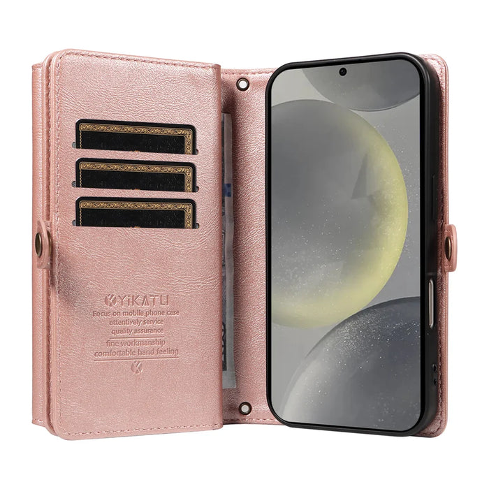 YIKATU For Samsung Galaxy S25 / Galaxy S24 Case  YK-008 Zipper Wallet Leather Phone Cover with Shoulder Strap - Rose Gold - 2