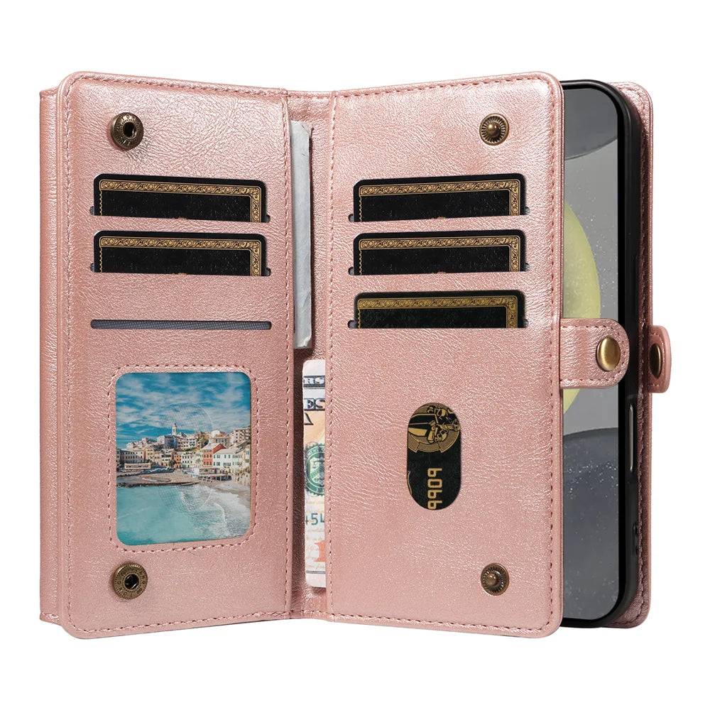 YIKATU For Samsung Galaxy S25 / Galaxy S24 Case  YK-008 Zipper Wallet Leather Phone Cover with Shoulder Strap - Rose Gold - 3