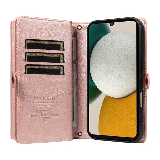 YIKATU For Samsung Galaxy A34 5G Case  YK-008 Zipper Wallet Leather Phone Cover with Shoulder Strap - Rose Gold - 2