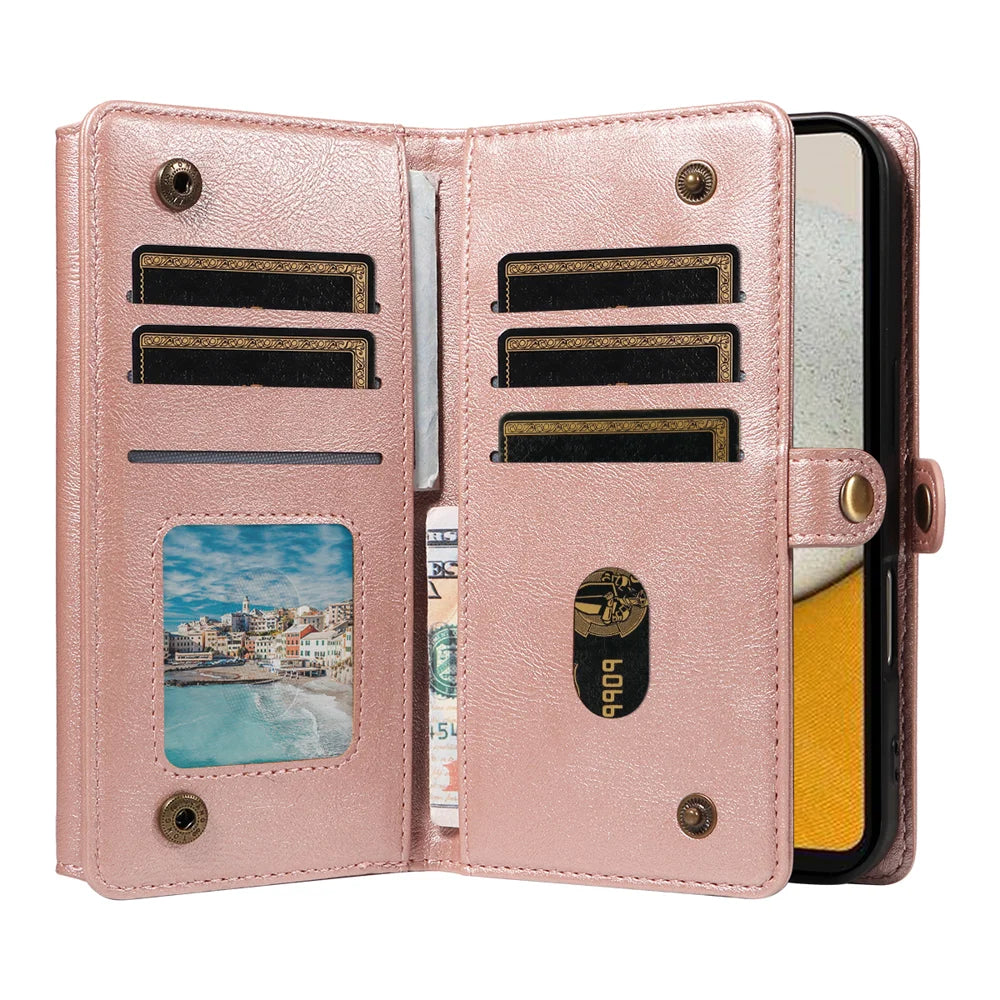 YIKATU For Samsung Galaxy A34 5G Case  YK-008 Zipper Wallet Leather Phone Cover with Shoulder Strap - Rose Gold - 3