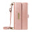 YIKATU For iPhone 16 Case  YK-008 Zipper Wallet Leather Phone Cover with Shoulder Strap - Rose Gold - 7