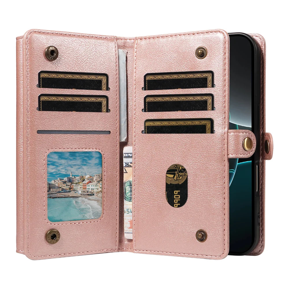 YIKATU For iPhone 16 Pro Max Case  YK-008 Zipper Wallet Leather Phone Cover with Shoulder Strap - Rose Gold - 2