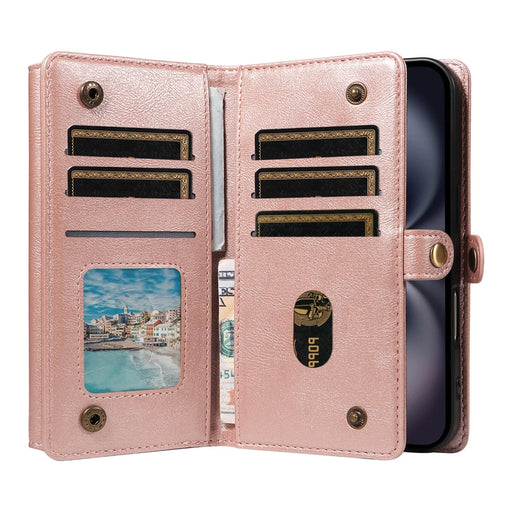 YIKATU For iPhone 16 Plus Case  YK-008 Zipper Wallet Leather Phone Cover with Shoulder Strap - Rose Gold - 2