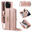 YIKATU For iPhone 16 Pro Case  YK-008 Zipper Wallet Leather Phone Cover with Shoulder Strap - Rose Gold - 1
