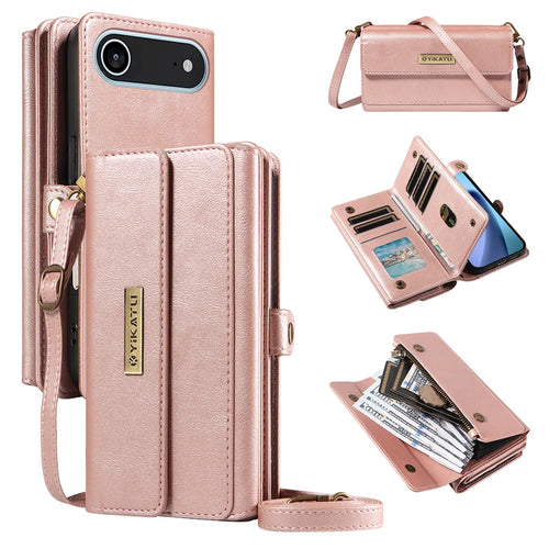 YIKATU For iPhone Air Case  YK-008 Zipper Wallet Leather Phone Cover with Shoulder Strap - Rose Gold - 1