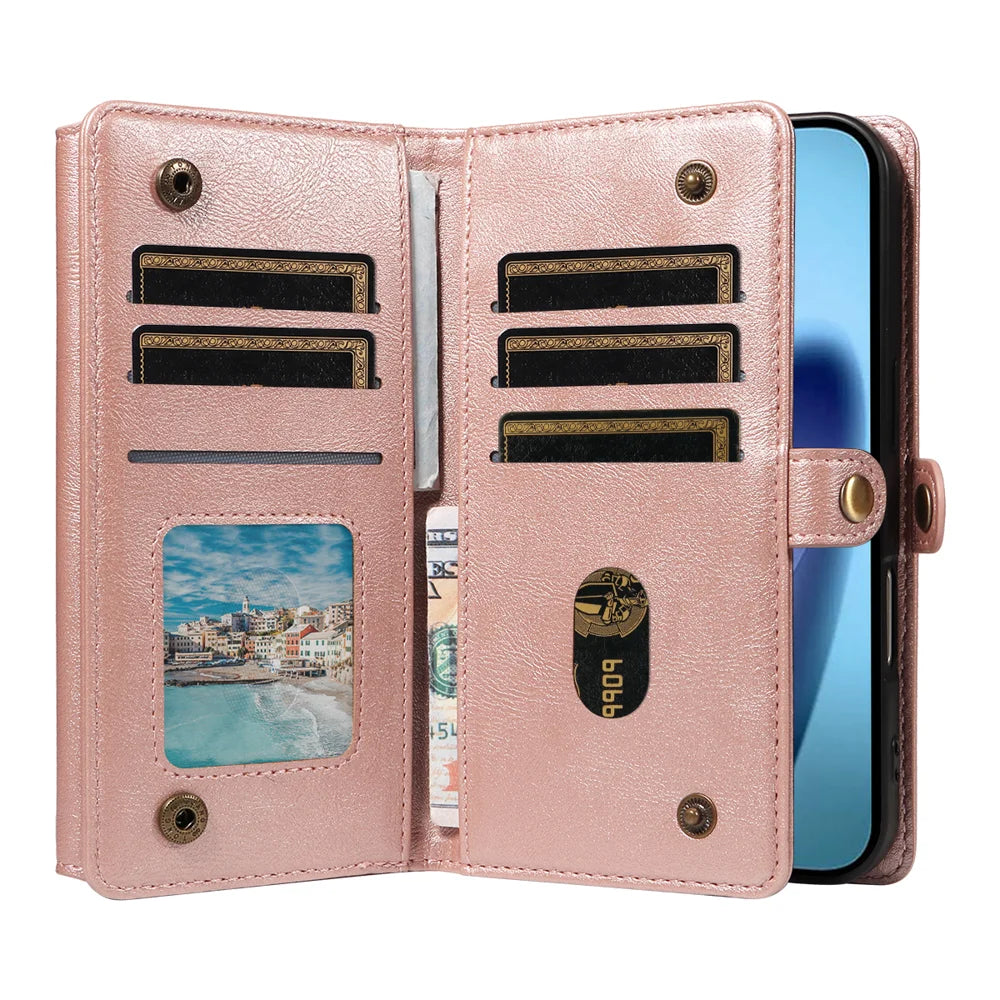 YIKATU For iPhone Air Case  YK-008 Zipper Wallet Leather Phone Cover with Shoulder Strap - Rose Gold - 2