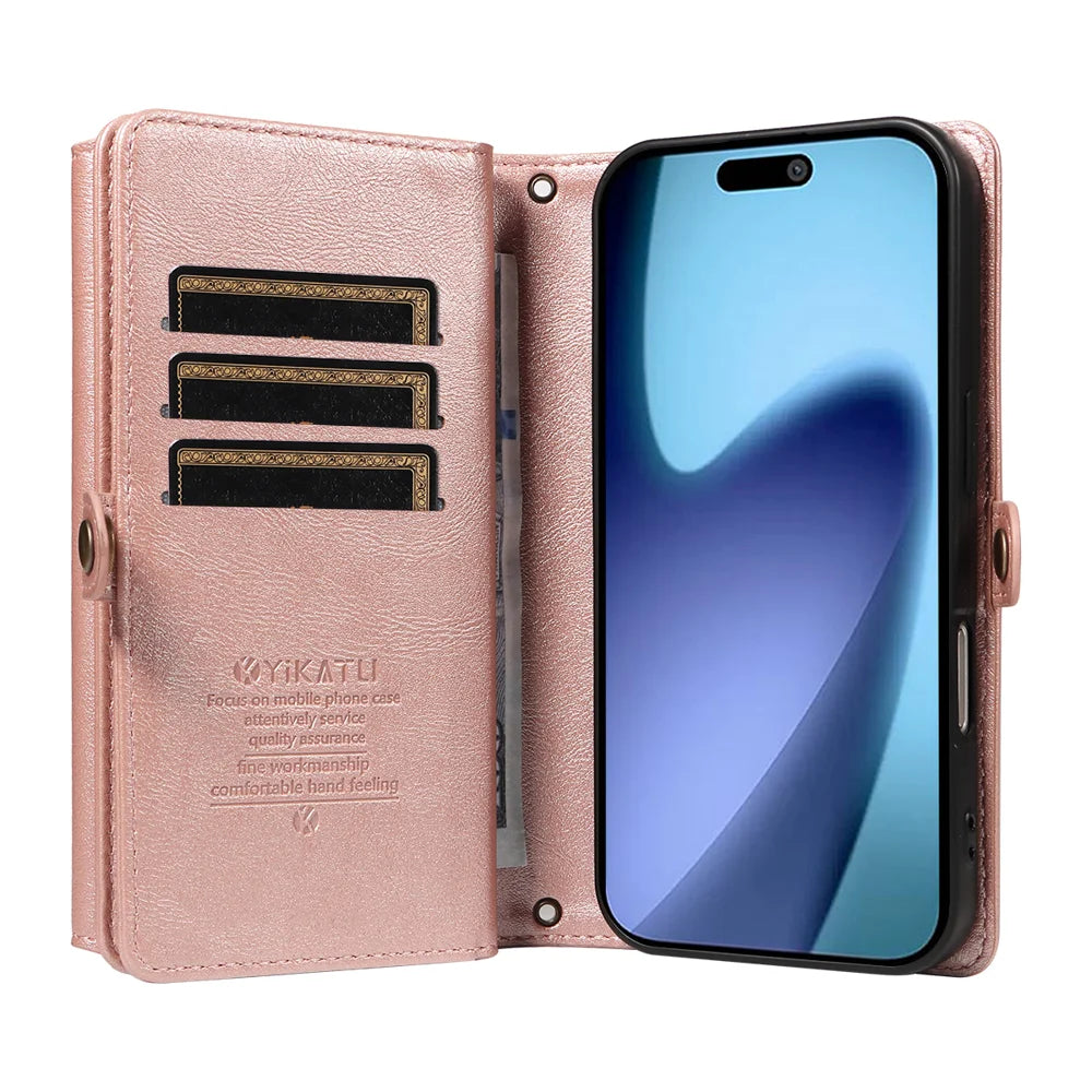 YIKATU For iPhone Air Case  YK-008 Zipper Wallet Leather Phone Cover with Shoulder Strap - Rose Gold - 3