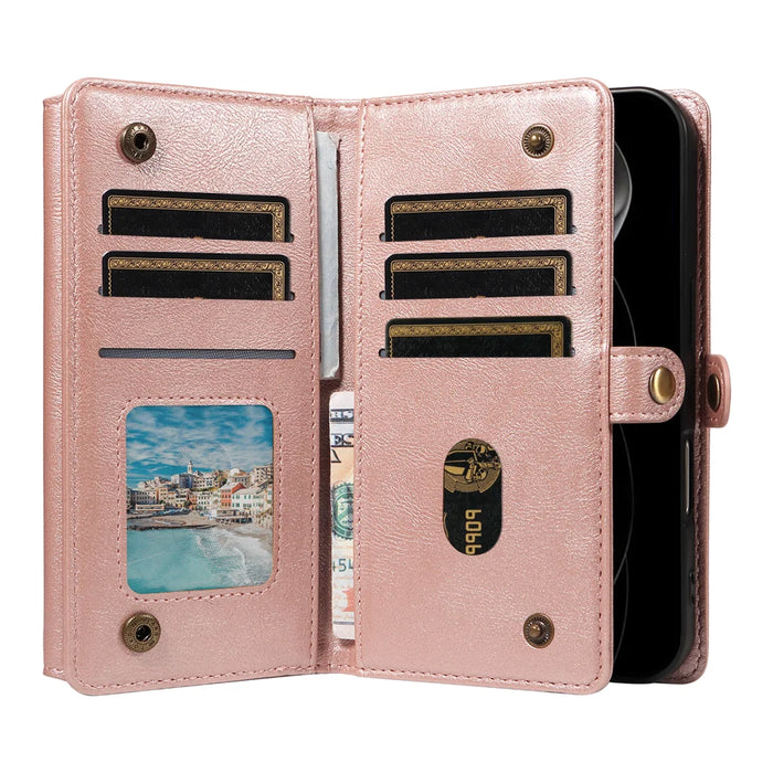 YIKATU For iPhone 18 Pro Max / 17 Pro Max Case  YK-008 Zipper Wallet Leather Phone Cover with Shoulder Strap - Rose Gold - 2