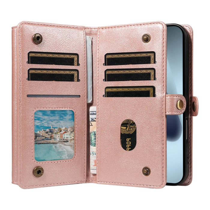 YIKATU For iPhone 18 Pro / 17 Pro Case  YK-008 Zipper Wallet Leather Phone Cover with Shoulder Strap - Rose Gold - 2