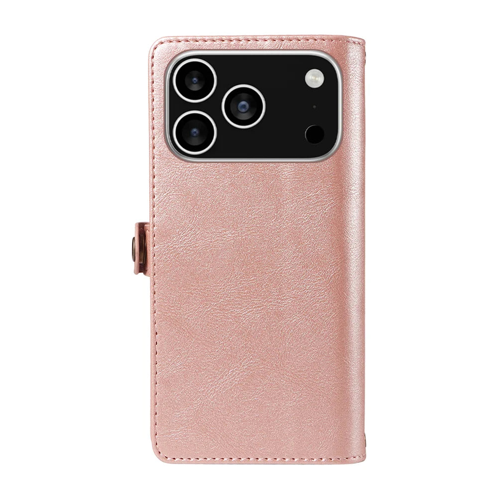 YIKATU For iPhone 18 Pro / 17 Pro Case  YK-008 Zipper Wallet Leather Phone Cover with Shoulder Strap - Rose Gold - 7