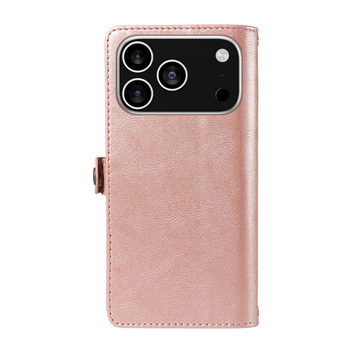 YIKATU For iPhone 18 Pro / 17 Pro Case  YK-008 Zipper Wallet Leather Phone Cover with Shoulder Strap - Rose Gold - 7