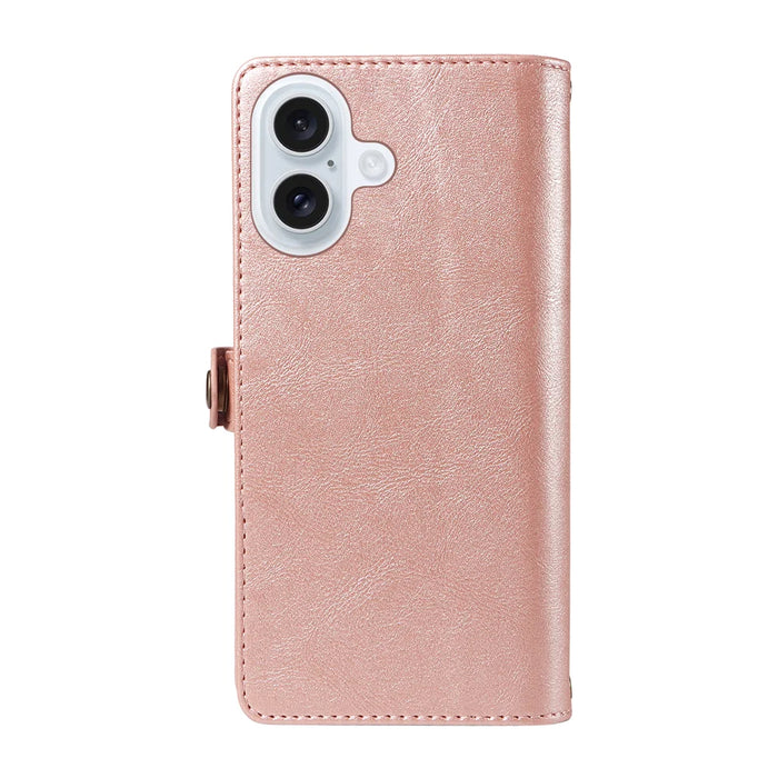 YIKATU For iPhone 17 Case  YK-008 Zipper Wallet Leather Phone Cover with Shoulder Strap - Rose Gold - 7