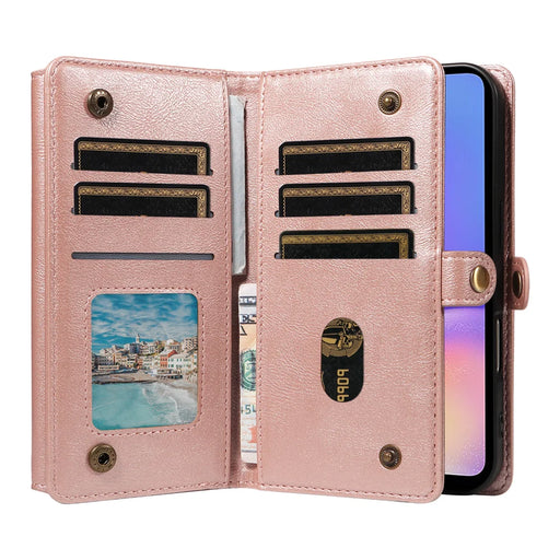 YIKATU For Samsung Galaxy A05 4G Case  YK-008 Zipper Wallet Leather Phone Cover with Shoulder Strap - Rose Gold - 2