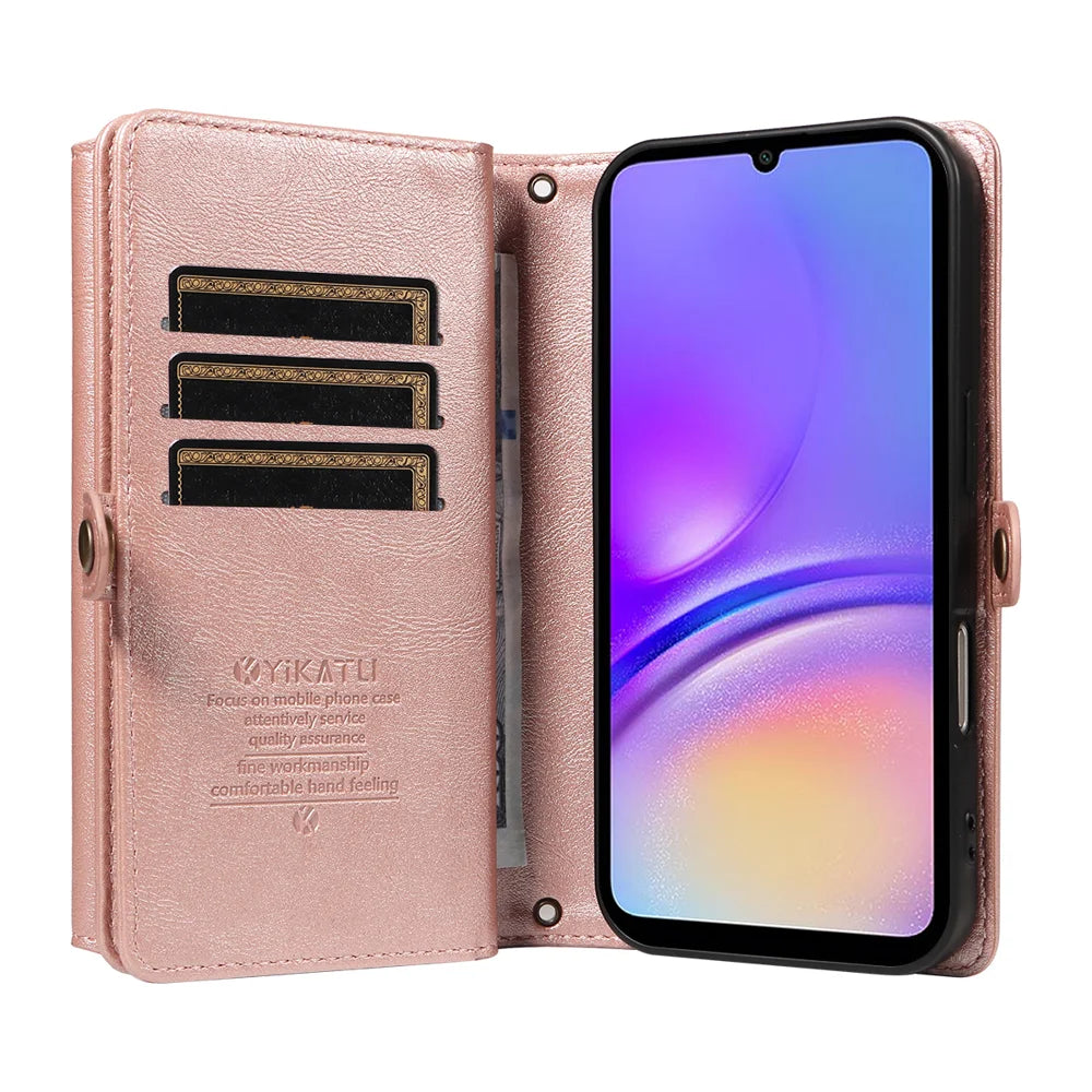 YIKATU For Samsung Galaxy A05 4G Case  YK-008 Zipper Wallet Leather Phone Cover with Shoulder Strap - Rose Gold - 3