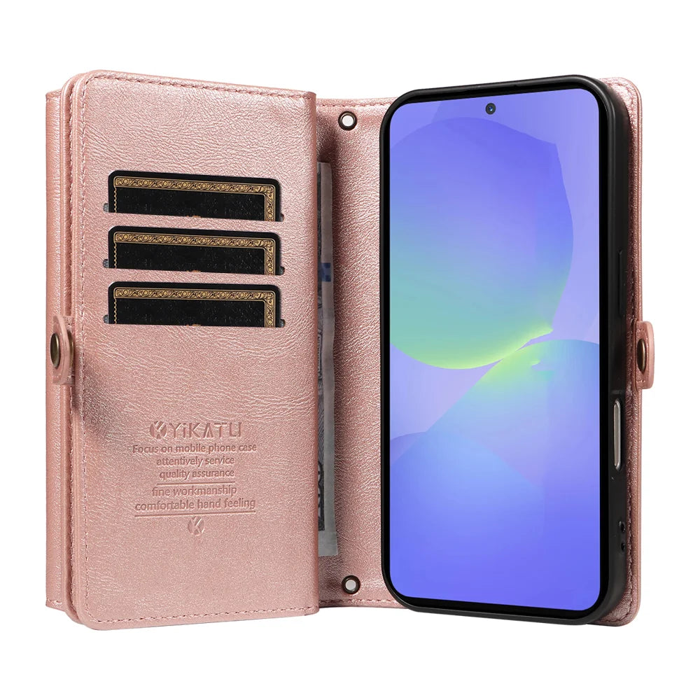 YIKATU For Samsung Galaxy A36 5G Case  YK-008 Zipper Wallet Leather Phone Cover with Shoulder Strap - Rose Gold - 2