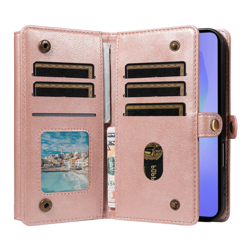YIKATU For Samsung Galaxy A36 5G Case  YK-008 Zipper Wallet Leather Phone Cover with Shoulder Strap - Rose Gold - 3