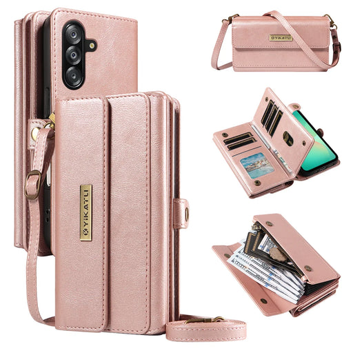 YIKATU For Samsung Galaxy A16 4G / Galaxy A16 5G / Galaxy A26 5G Case  YK-008 Zipper Wallet Leather Phone Cover with Shoulder Strap - Rose Gold - 1