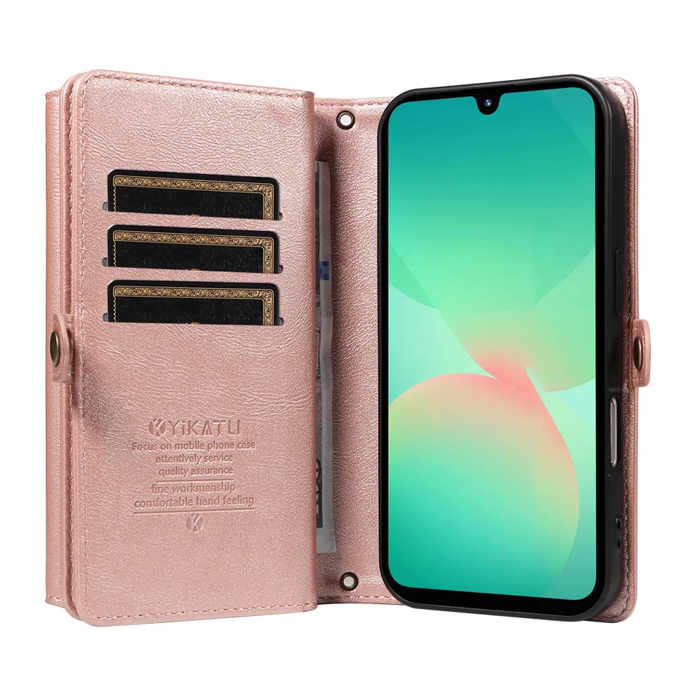 YIKATU For Samsung Galaxy A16 4G / Galaxy A16 5G / Galaxy A26 5G Case  YK-008 Zipper Wallet Leather Phone Cover with Shoulder Strap - Rose Gold - 2