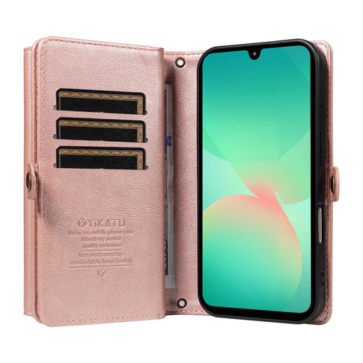 YIKATU For Samsung Galaxy A16 4G / Galaxy A16 5G / Galaxy A26 5G Case  YK-008 Zipper Wallet Leather Phone Cover with Shoulder Strap - Rose Gold - 2