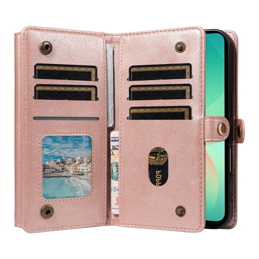 YIKATU For Samsung Galaxy A16 4G / Galaxy A16 5G / Galaxy A26 5G Case  YK-008 Zipper Wallet Leather Phone Cover with Shoulder Strap - Rose Gold - 3