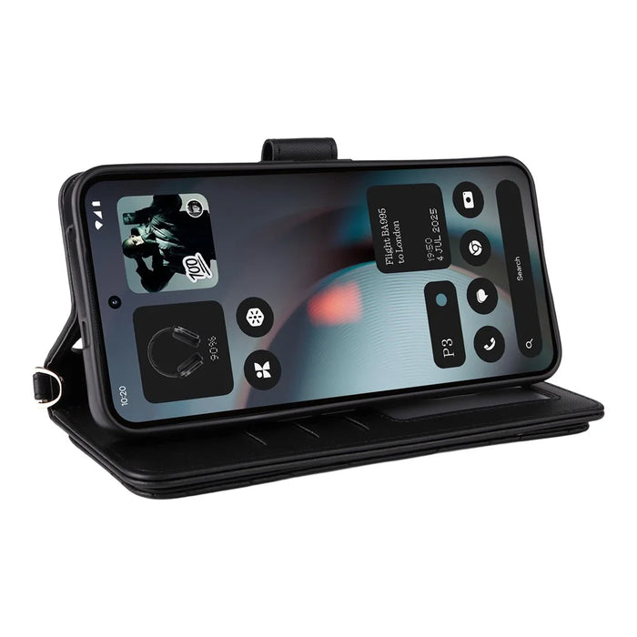 For Nothing Phone (3) 5G Case with Shoulder /  Wrist Strap Leather Phone Cover Stand Wallet - Black - 5