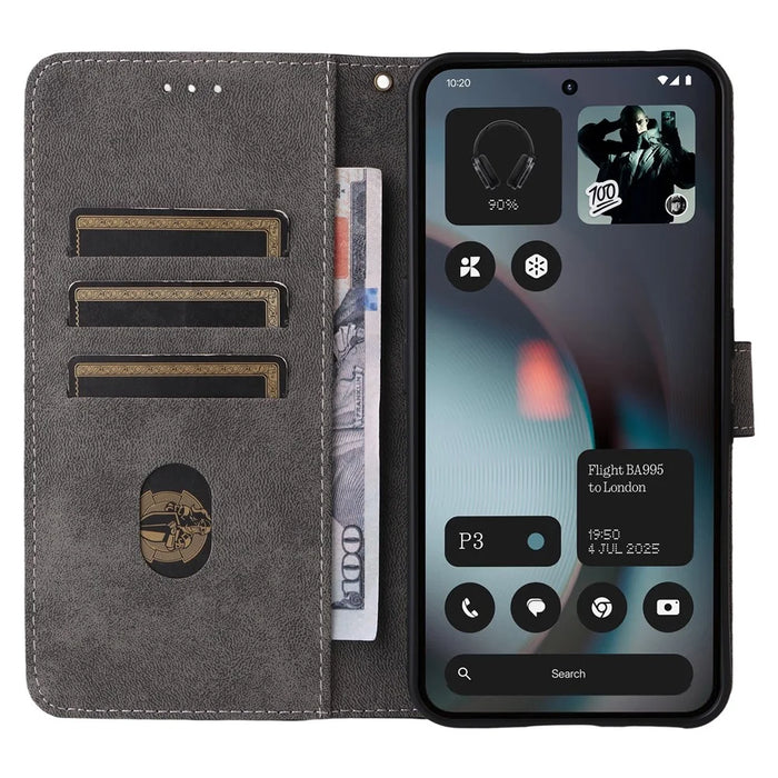 For Nothing Phone (3) 5G Case Wallet RFID Blocking PU Leather Phone Cover Stand with Strap - Black - 2