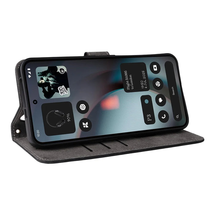 For Nothing Phone (3) 5G Case Wallet RFID Blocking PU Leather Phone Cover Stand with Strap - Black - 4