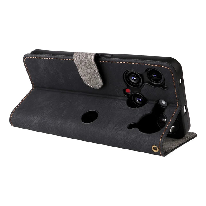 For Nothing Phone (3) 5G Case Wallet RFID Blocking PU Leather Phone Cover Stand with Strap - Black - 5