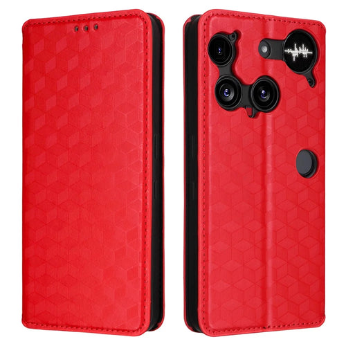 For Nothing Phone (3) 5G Case Wallet Rhombus Imprinted Leather Phone Cover - Red - 1
