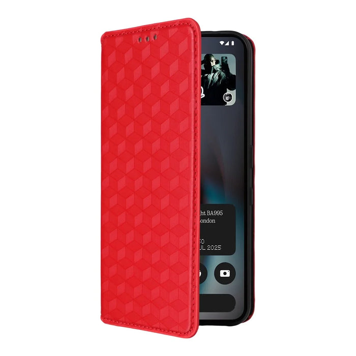 For Nothing Phone (3) 5G Case Wallet Rhombus Imprinted Leather Phone Cover - Red - 6