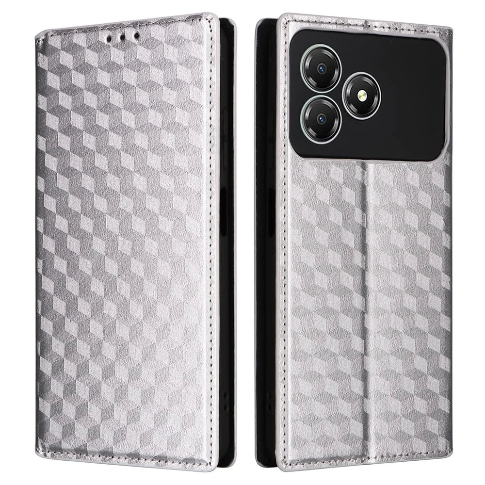 For ZTE Blade A36 / nubia A36 Case Wallet Rhombus Imprinted Leather Phone Cover - Silver - 1