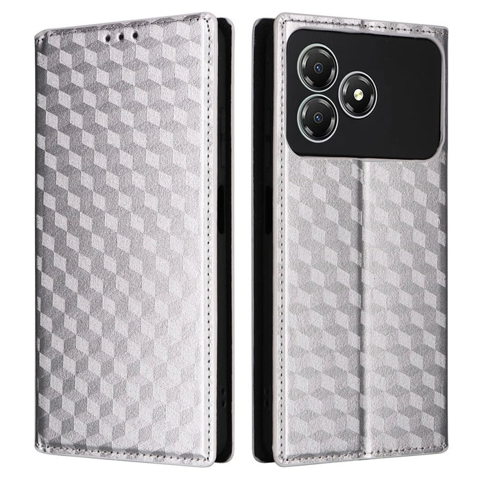For ZTE Blade A36 / nubia A36 Case Wallet Rhombus Imprinted Leather Phone Cover - Silver - 1