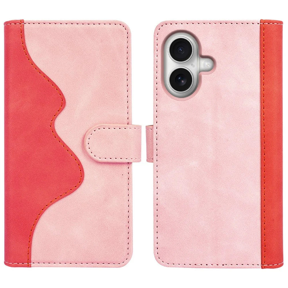 For iPhone 17 Wallet Case Leather Phone Cover Splicing Color - Pink - 1