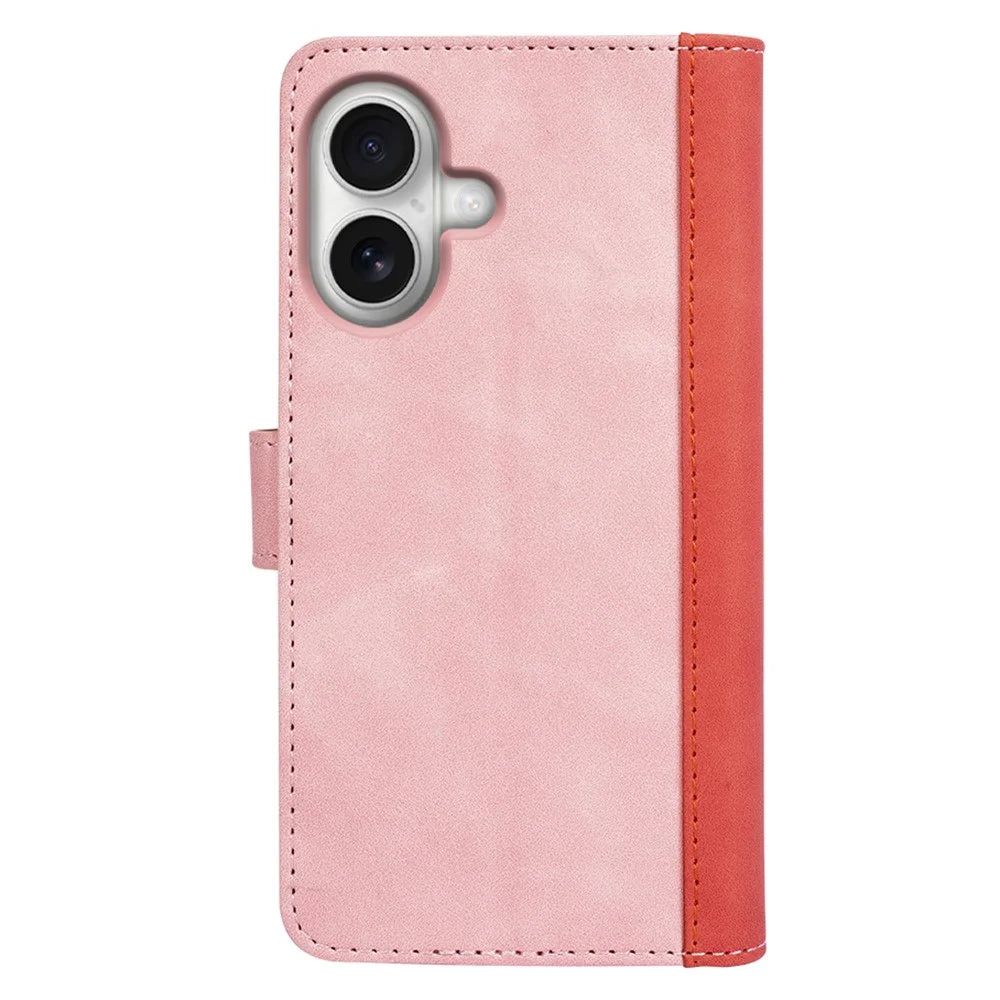 For iPhone 17 Wallet Case Leather Phone Cover Splicing Color - Pink - 7