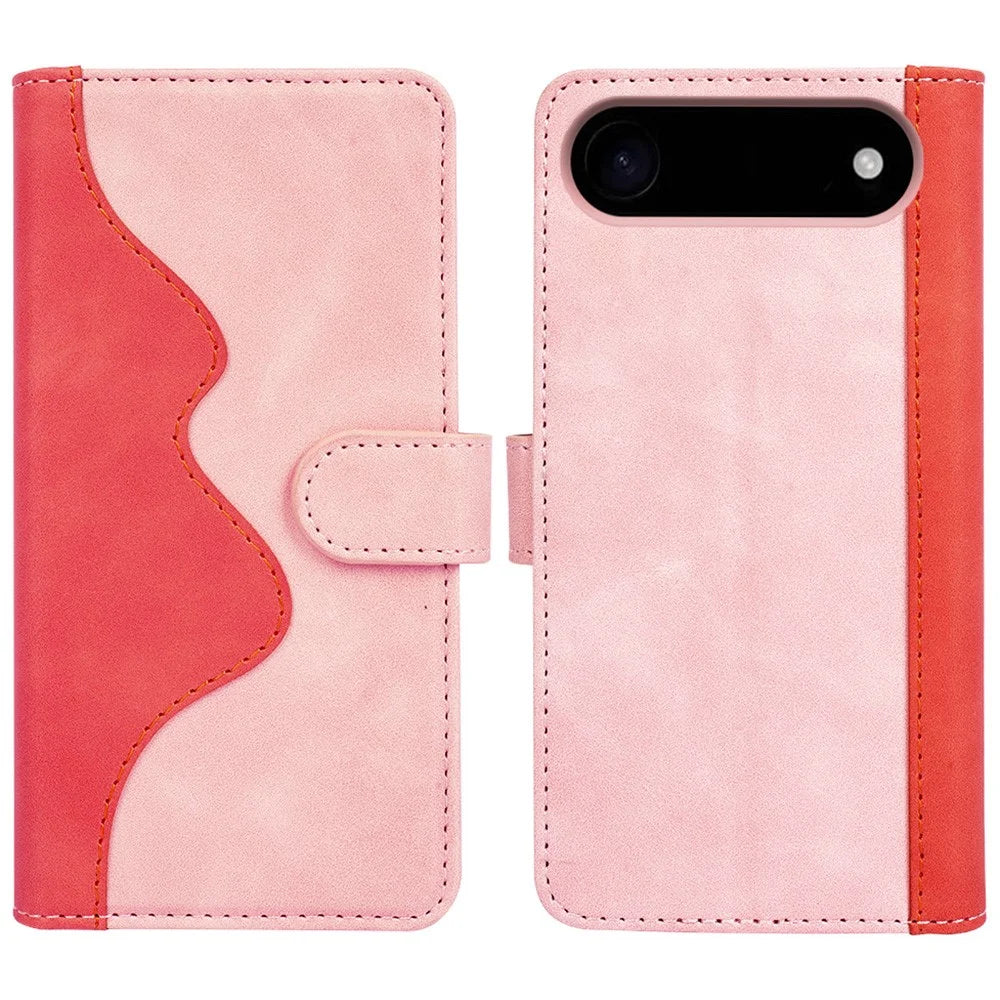 For iPhone Air Wallet Case Leather Phone Cover Splicing Color - Pink - 1