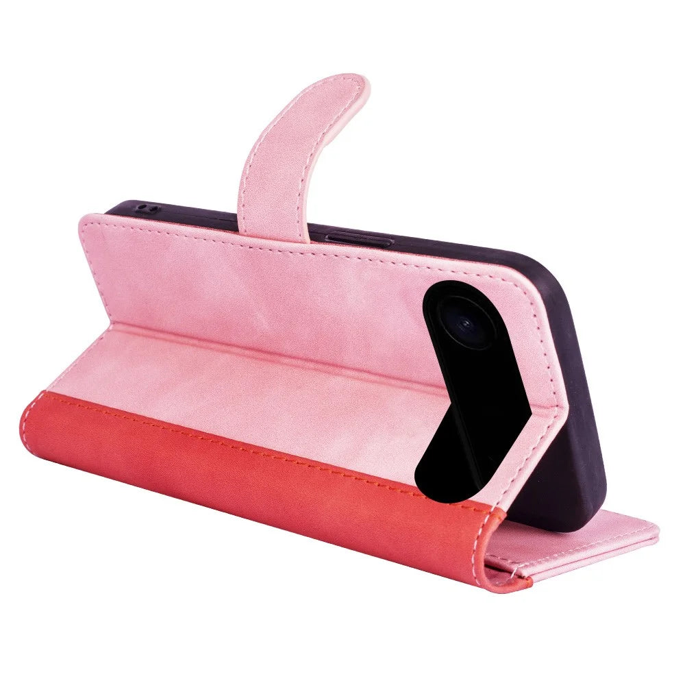 For iPhone Air Wallet Case Leather Phone Cover Splicing Color - Pink - 3